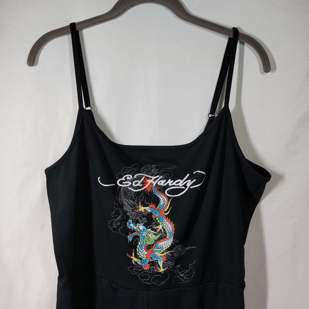 Ed Hardy Tattoo Dragon Black Sleeveless Jumpsuit Womens Size 2X BodyCon - Picture 5 of 11